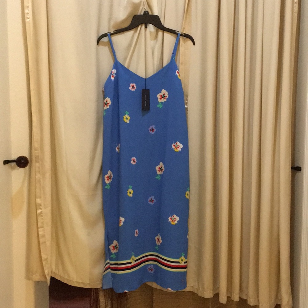 Blue dress with colorful flowers